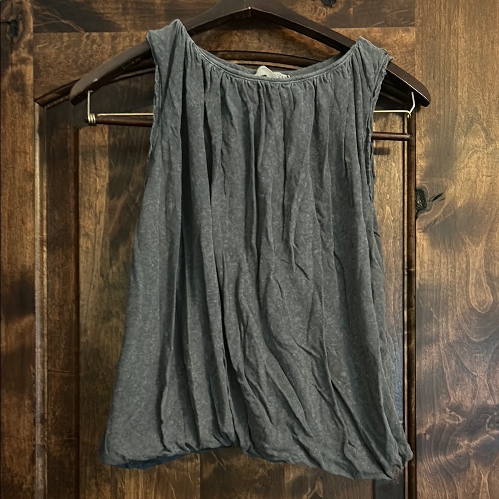 Free People Green Pleated Sleeveless Tank Top